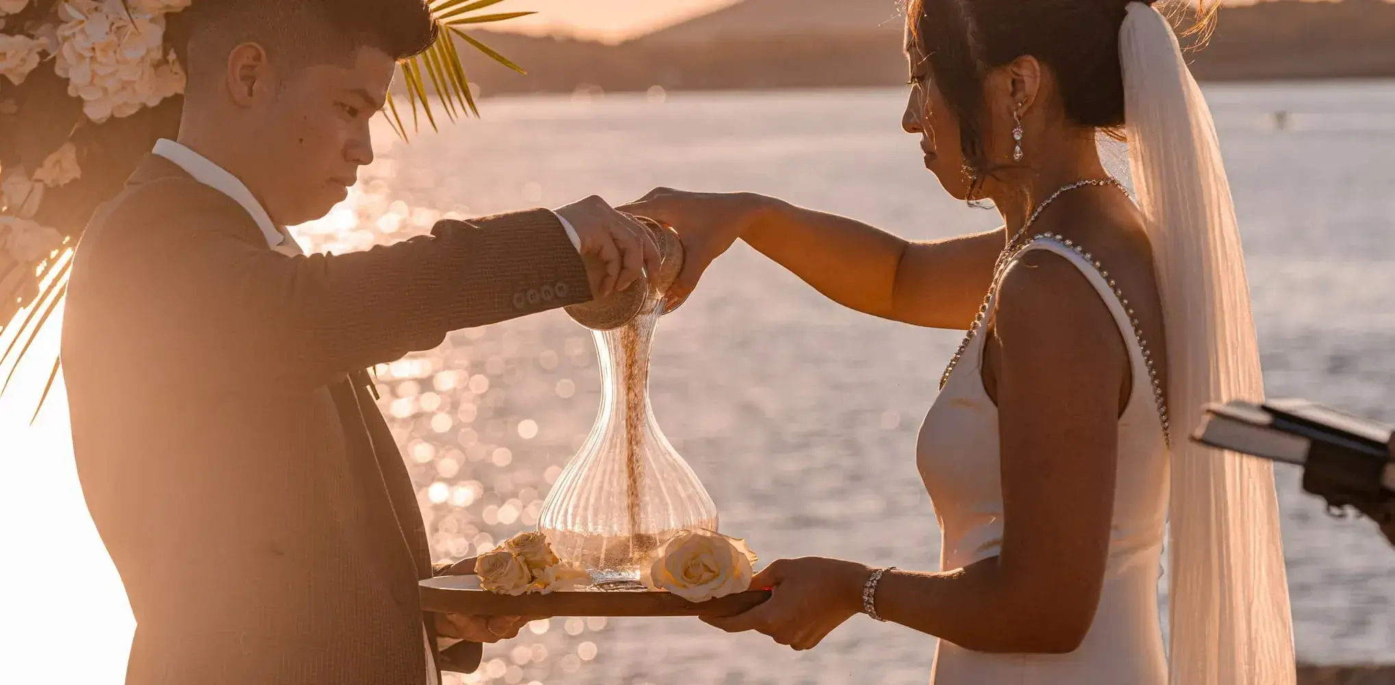 Ceremony set up on a cliff above the sea in Ibiza